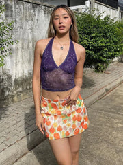 Hnewly  Sexy Sequins Skirts Women Y2K Summer Colorful Flower Print Style Skinny Culotes Street Hottie Trend Party Clubwear