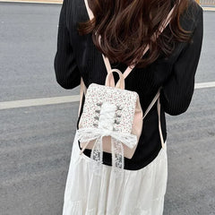 Hnewly  Korean Style Sweet Ballet Backpack Women Large Capacity Bow Tie Rucksack Ladies Student Class Commuter Mochilas Mujer