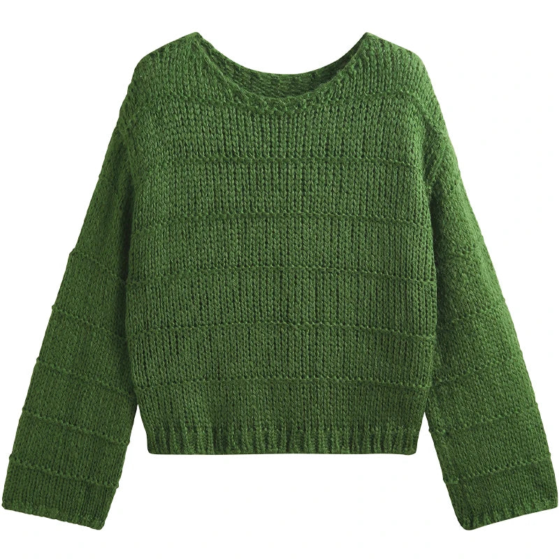 Hnewly  Crop Sweater for Women Long Sleeve Boat Neck Knitted Pullover Plain Jumper Ladies Autumn Winter Casual Chic Outfit