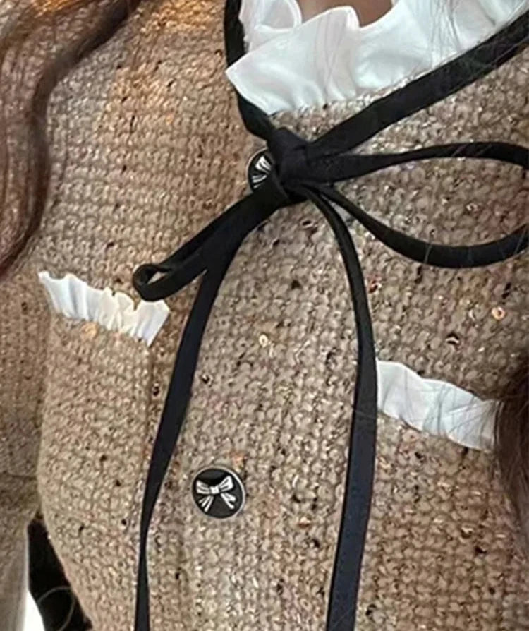 Hnewly Slim Waist Korean Style Women Dress New Ruffled Bow Single Breasted Fashion Female Mini Dresses Sweet Elegant Streetwear