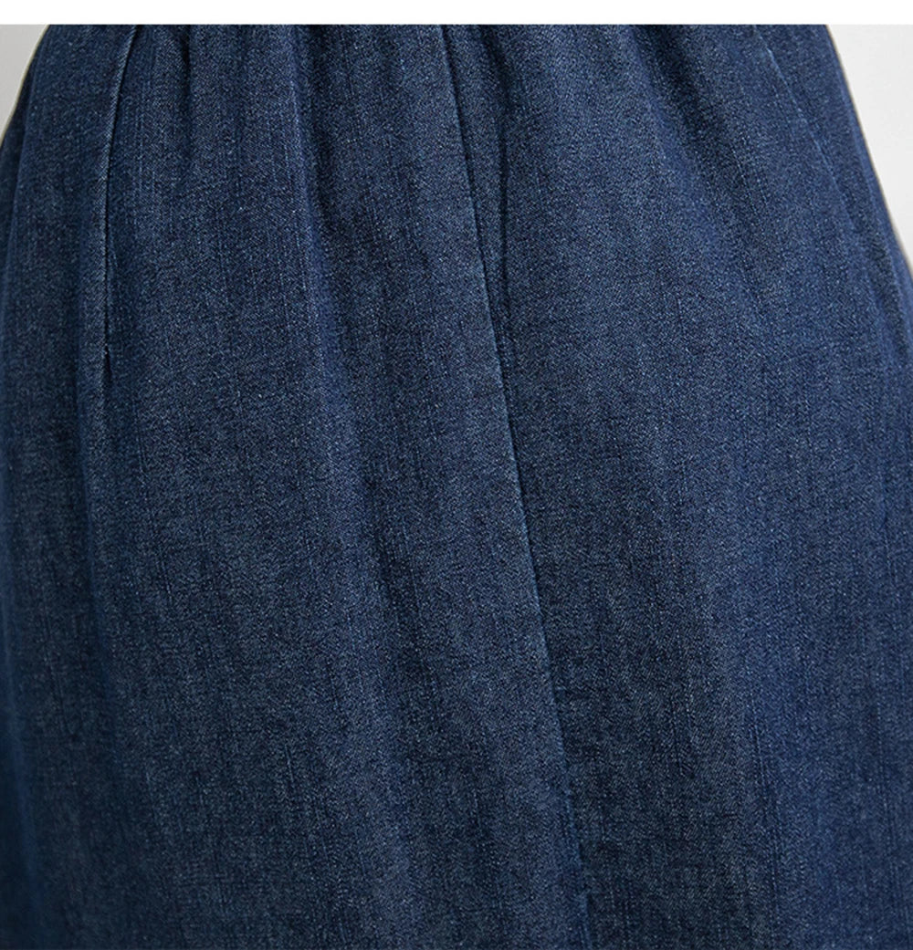 Hnewly M-5XL Oversize Denim Skirt Women's New Elastic High Waisted A-line Loose Fit Retro Knee-length Skirt with Built-in Safety Shorts