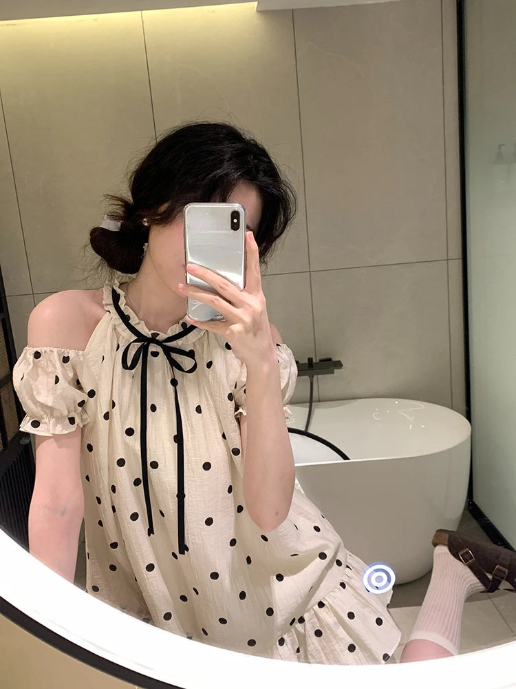 Hnewly Japanese Kawaii Mini Dress Women Casual Elegant Lolita Dress Female Outwear Beach Style Even Party Clothing Summer Chic Print