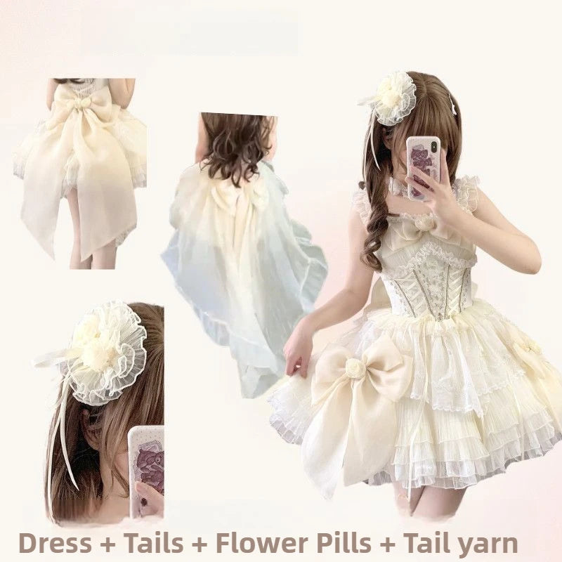 Hnewly  Japanese Victorian Lolita Princess Dress Women Elegant Bow Lace Mesh Evening Party Flower Wedding Dresses Girls Sweet Vestidos