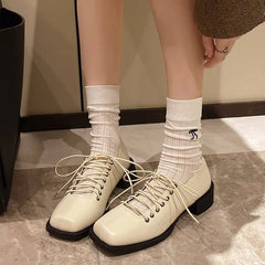 Lunivop  French Mary Jane Shoes Women Square Head Chunky Women's Leather Shoes Retro Thick Heel Ballet SHOES Spring preppy style Footwear