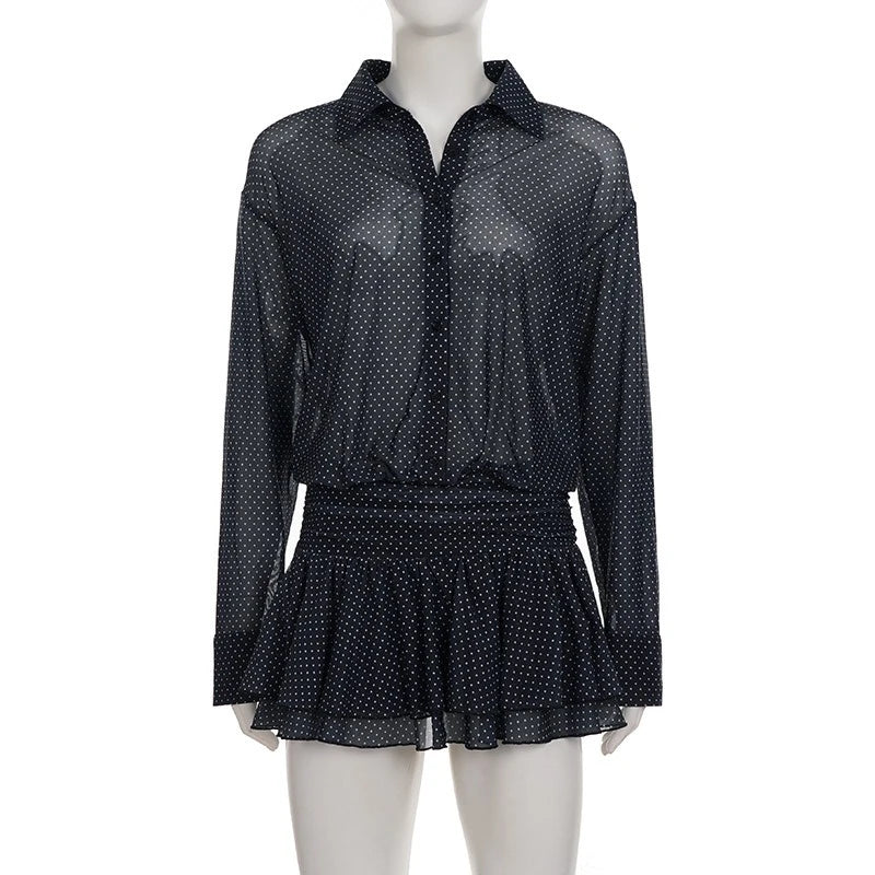 Hnewly  Polka Ruffled Mini Dress Women's Fashion V-Neck Long Sleeve High Waisted Dress Sexy Slim Autumn New Party Clubwear Female