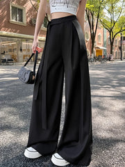 Hnewly  Elegant Office Suits Pants for Women with Sashes High Waisted Wide Leg Baggy Blazer Pants with Pocket Beige Black Khaki