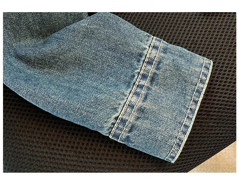 Hnewly  Light Blue Retro Denim Jacket Women's Spring Single Breasted Loose Cardigan Short Top Autumn O-Neck Long Sleeve All-Matched Top