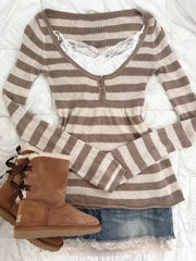 Hnewly FALL OUTFITS Casual street all-match striped women sweater hip-hop vintage Y2K new Harajuku aesthetic cute rock punk V-neck pullover sweater
