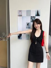 Hnewly   Woman Dress Fashion Summer Hollow Out Sexy Sweet Sleeveless Bandage Solid Slim Elegant Party Mini Dresses Female Casual