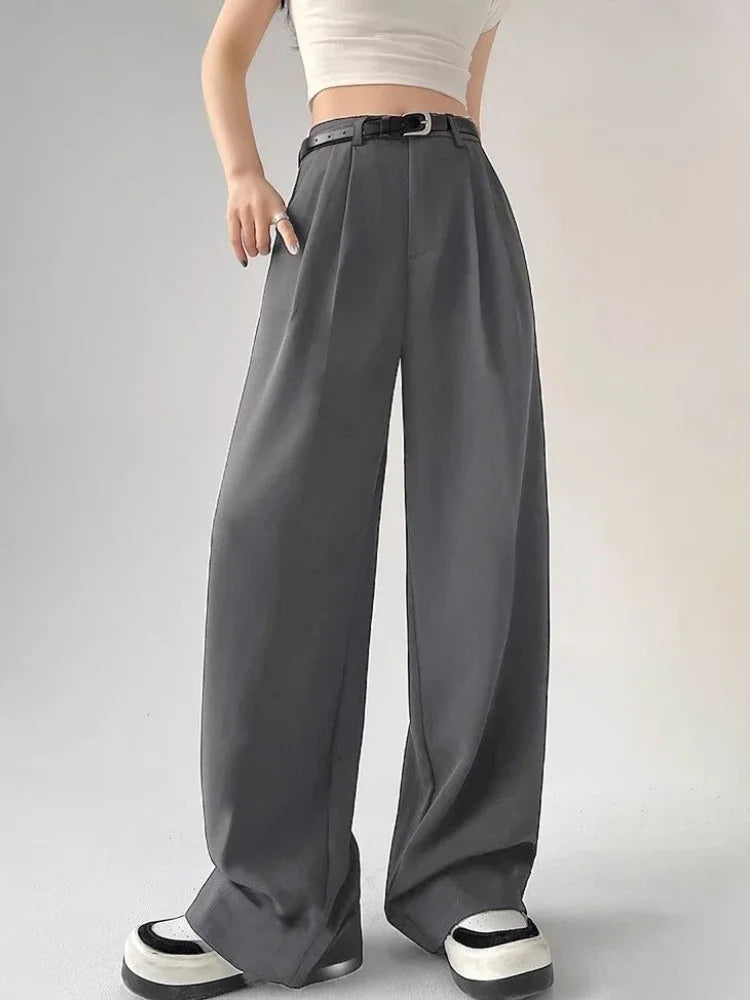 Hnewly New Women's Pants Casual Temperament High Waist Loose Straight Trousers Gift Belt Fashion Versatile Wide Leg Pants Women