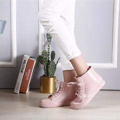 Lunivop  Fashionable Low-Top Women's Rain Boots Short Sock-Length Solid Color Lace-Up Waterproof Rubber Shoes Wholesale
