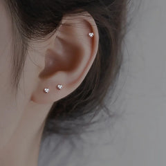 Hnewly  Simple Tibetan Cute Love Heart CZ Zircon Mini Small Stud Earrings Birthday Piercing Women Pendiente Plata Jewelry Gift