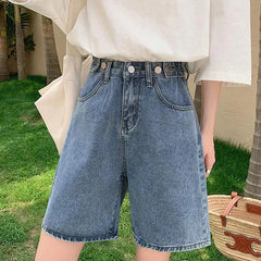 Hnewly  Denim Shorts Women Streetwear High Waist Summer Korean New Harajuku Solid Casual Y2K Female Fashion Baggy