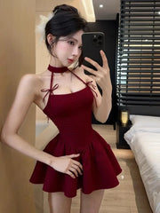 Hnewly  Woman Dress Sexy Sleeveless Halter Bow Backless Slim Summer Fashion Elegant Party Mini Dresses Clubwear Ladies Chic
