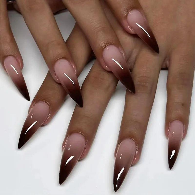 Hnewly 24Pcs French Almond False Nails Glitter with Rhinestones Wearable Fake Nails Artificial Simple Full Cover Press on Nails Tips