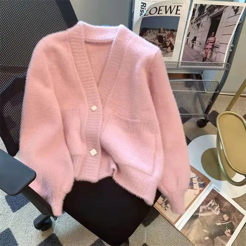 Hnewly  Soft Knitted Sweater Cardigan Coat 2023 New Women Spring Autumn New  Warm Comfortable Long Sleeve V-Neck Fashion Top Coat