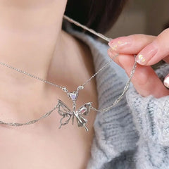 Hnewly Y2K Crystal Butterfly Pendant Necklace Women Light Luxury Egirl Punk Heart Grunge Clavicle Chain Fashion Jewelry Party Gift