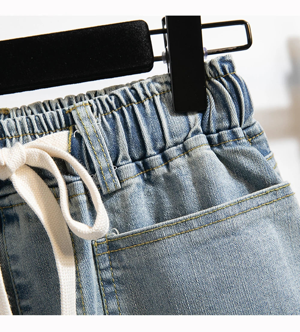 Hnewly XL-5XL Oversize Jeans Women's High Waisted Drawstring Wide Leg Denim Pants 2025 New Spring Autumn Loose Straight Leg Mop Pants