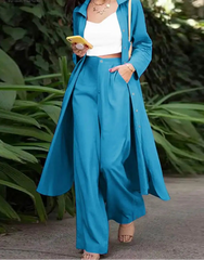 Hnewly Elegant Matching Sets Women Long Sleeve Split Shirt Casual Lapel Button Blouses Wide Leg Trousers Tracksuit Outifits