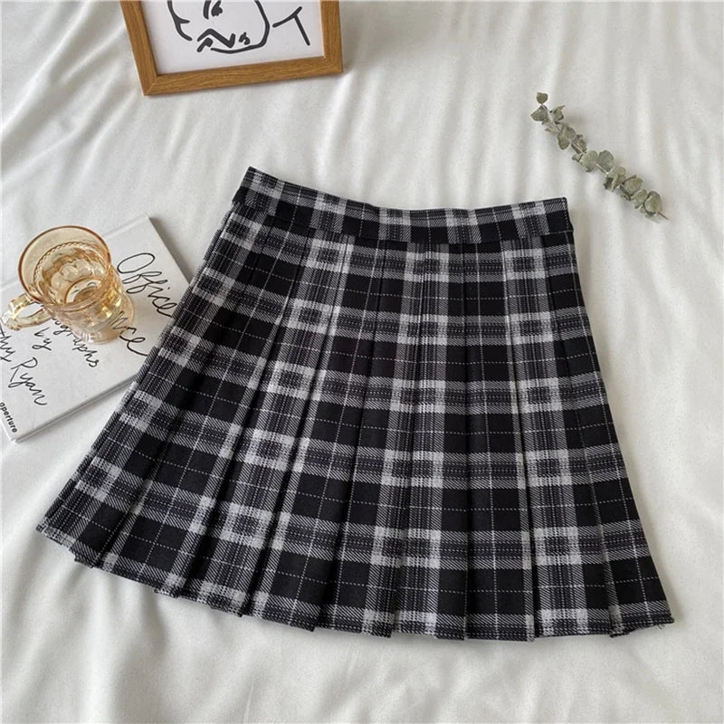 Hnewly Plaid Pleated Skirt Women Japan Jk High Waist Thin A Line Short Skirt Female Sweet Preppy Style Woolen Mini Short Skirt