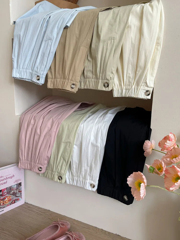Hnewly Korean style Women Spring Summer Cotton Skirts Solid Casual Elastic Waist Preppy Style Elegant A-Line Midi Pleated Skirt