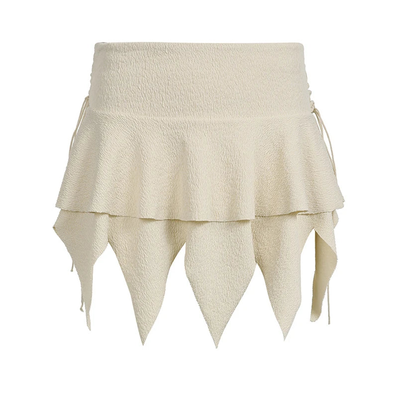 Hnewly Sexy y2k Mini Skirt Women Summer Streetwear Solid Color Elastic Band High Waist Irregular Hem Skirts 2000s Streetwear