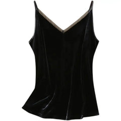 Hnewly  Fashion Retro Elegant Casual Versatile Velvet V-neck Base Suspender Vest for Women