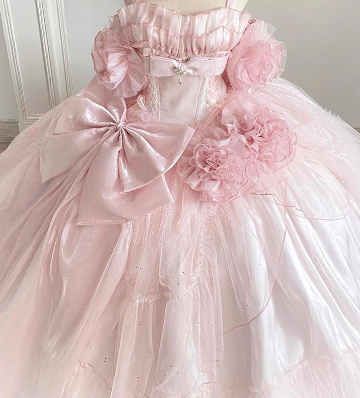 Hnewly  Girl's Princess Sweet Pink Evening Dress New Women's High Waist Slim Exquisite Elegant Long Dress Women's Wedding Dress
