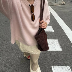 Hnewly  Elegant Knitted O-neck Sweater Women Solid Loose Full Sleeve Warm All-match Sweaters Female Winter Spring Pullover Lady New
