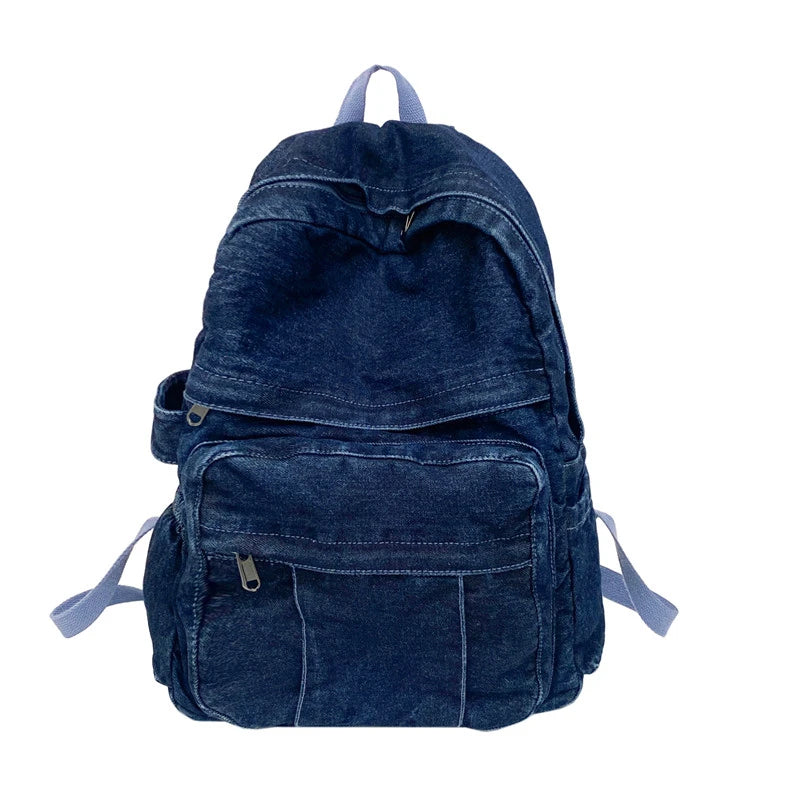 Hnewly  Denim Vintage Backpack Women Shoulder Bag  Large Capacity Jeans School Bag Female Daily Backpack Simple Laptop Backpack