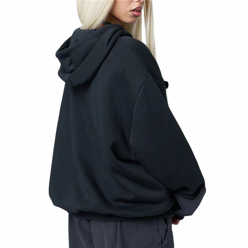 Hnewly y2k Sweatshirt Women Aesthetic Clothes Star Print Long Sleeve Tops with Pockets Gothic Hoodie Halloween Streetwear