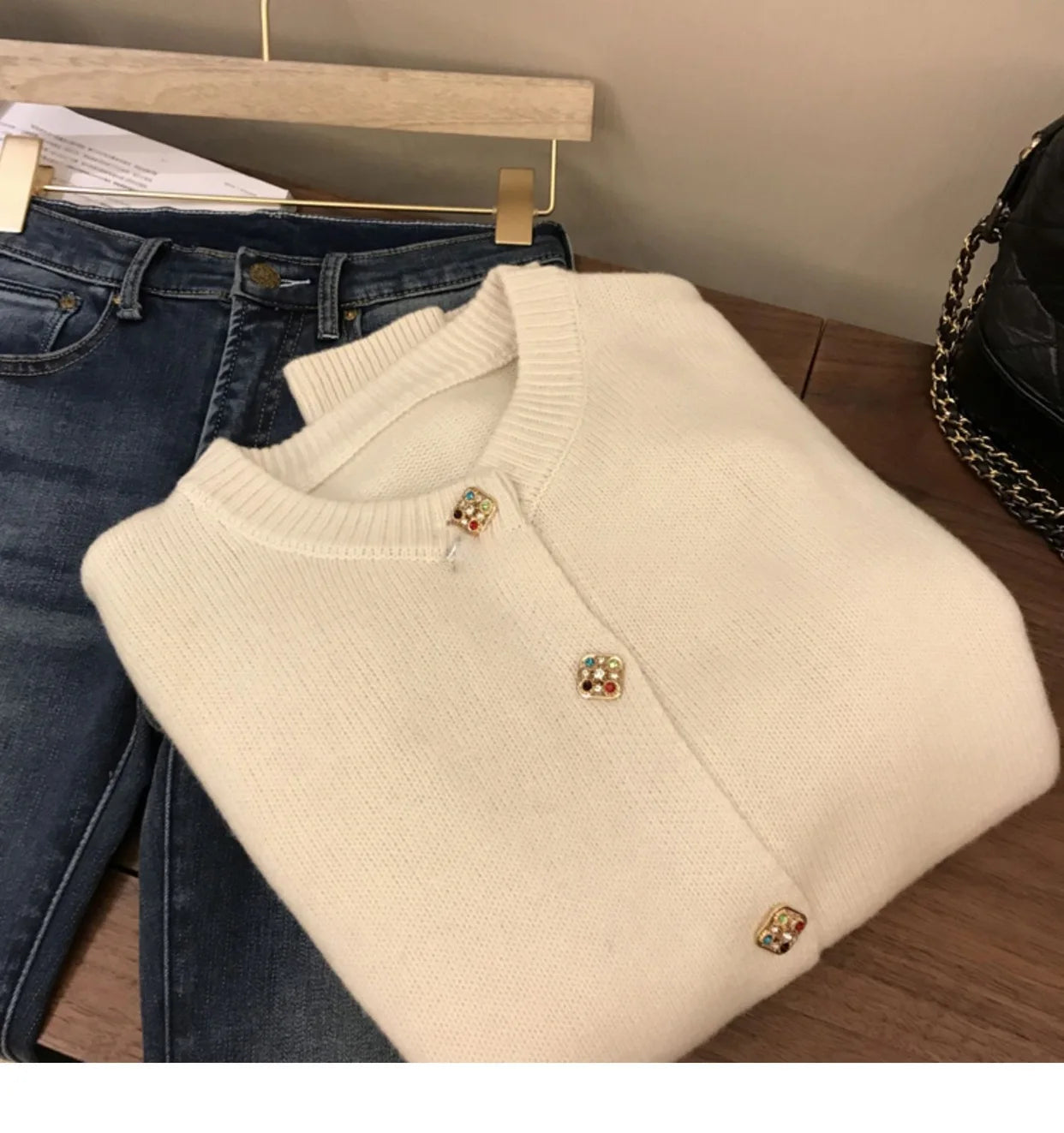 Hnewly  Solid O-Neck Sweater French Elegant Single Breasted Women's Spring Autumn Winter New Fashion All-match Long Sleeve Top Coat