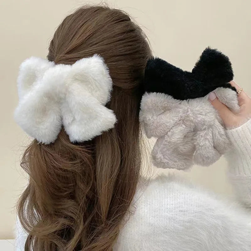 Hnewly cute winter outfits Autumn/Winter Large Plush Hairbows Girls Hair Accessori Women Fashion Soft Warm Bowknot Hair Clips Hairpin Pretty Accessories