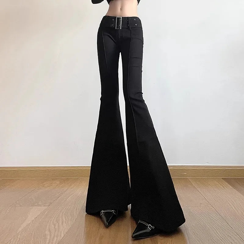 Hnewly  Women's Black Jeans Flare Pants Y2k Retro Emo 2000s Streetwear Fashion Trousers Harajuku Wide Yoga Pants 90s Aesthetic Clothes