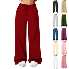 Hnewly  Ladies' Solid Color Fitness Sweatpants Wide Leg Straight Casual Joggers Workout High Waisted Drawstring Loose Trousers