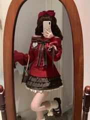 Hnewly  Lazy Bow Off Shoulder Long Sleeve Loose Knitted Sweater Tops+ High Waist Ruched Skirts Autumn New Two Piece Sets