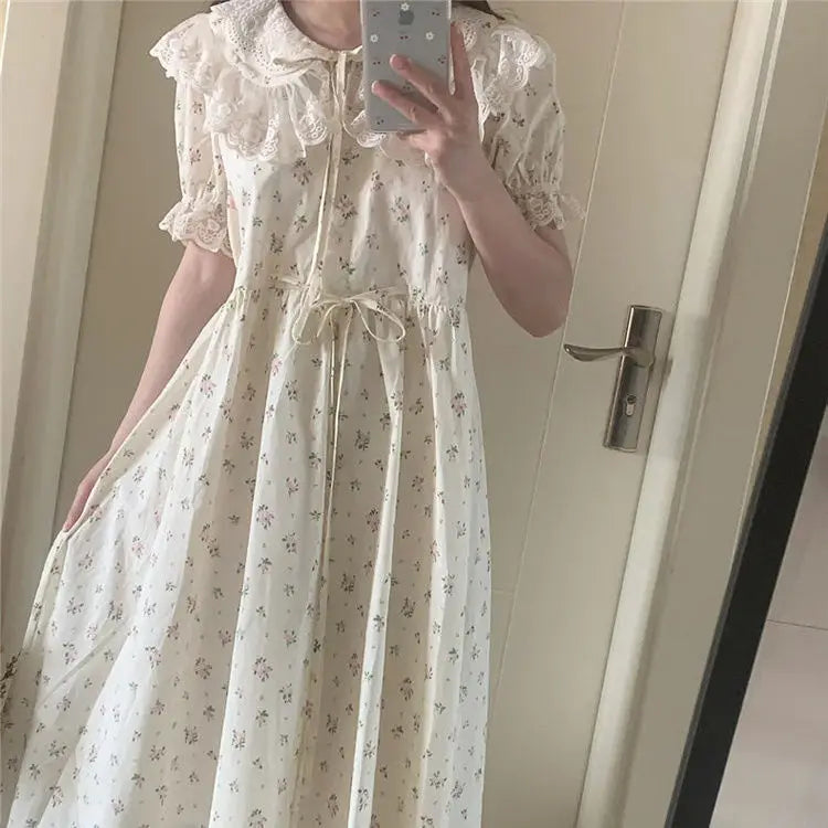 Hnewly  Queen Women's Bohemian Chiffon Printed Dress Short Sleeve Casual Beach Holiday Wrap Waist Spring Summer