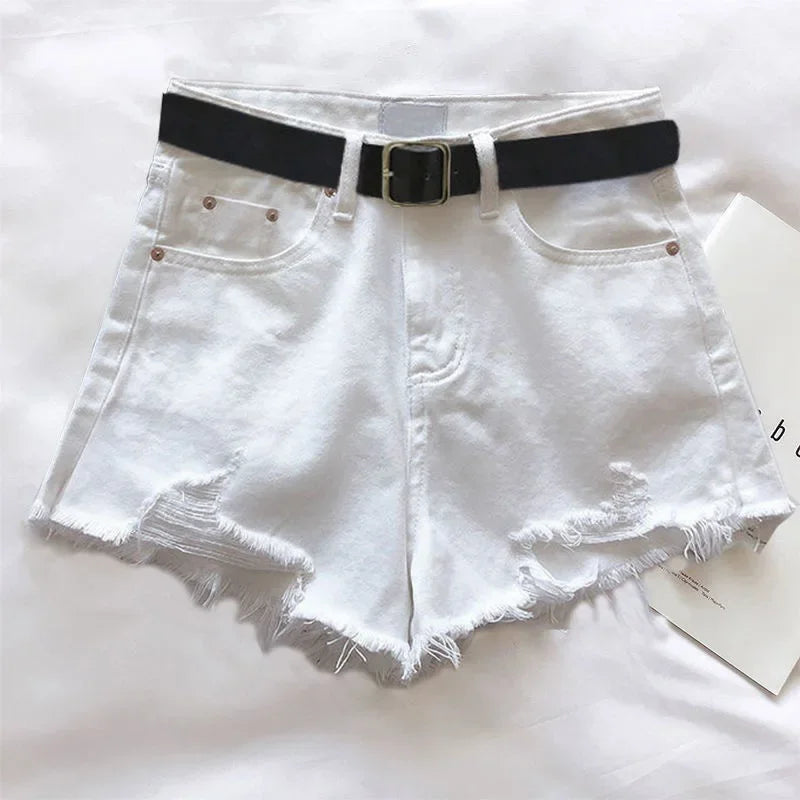 Hnewly summer inspo Women High Street Denim Shorts With Belt Casual High Waist A-line Jean Shorts Female Office Trousers Streetwear Summer