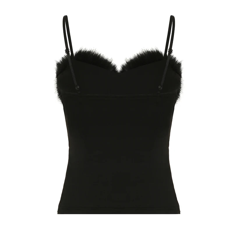 Hnewly club outfits Y2k Baddie Sequin Spliced Faux Collar Women’s Tanks Sleeveless Solid Slim Fit Fashion Sexy Gyaru Camisole