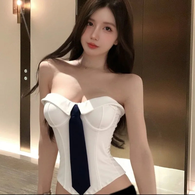 Hnewly  Crop Tank Tops Women Fashion Sexy Tie Irregular Backless Chic Slim Summer Casual New Party Camis Female Clubwear