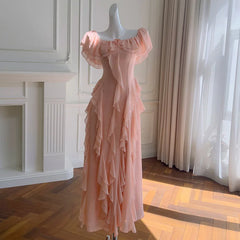 Hnewly Fashion Women Dress Short Sleeve Slash Neck Solid Color Female Summer Evening Party Dresses New Tide