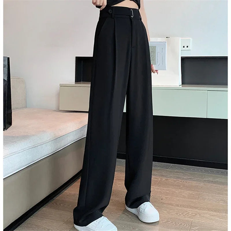 Hnewly Summer Women's Casual Pants Wide Leg Pants Elegant Office Lady New Solid Autumn High Waist Loose Trousers Female
