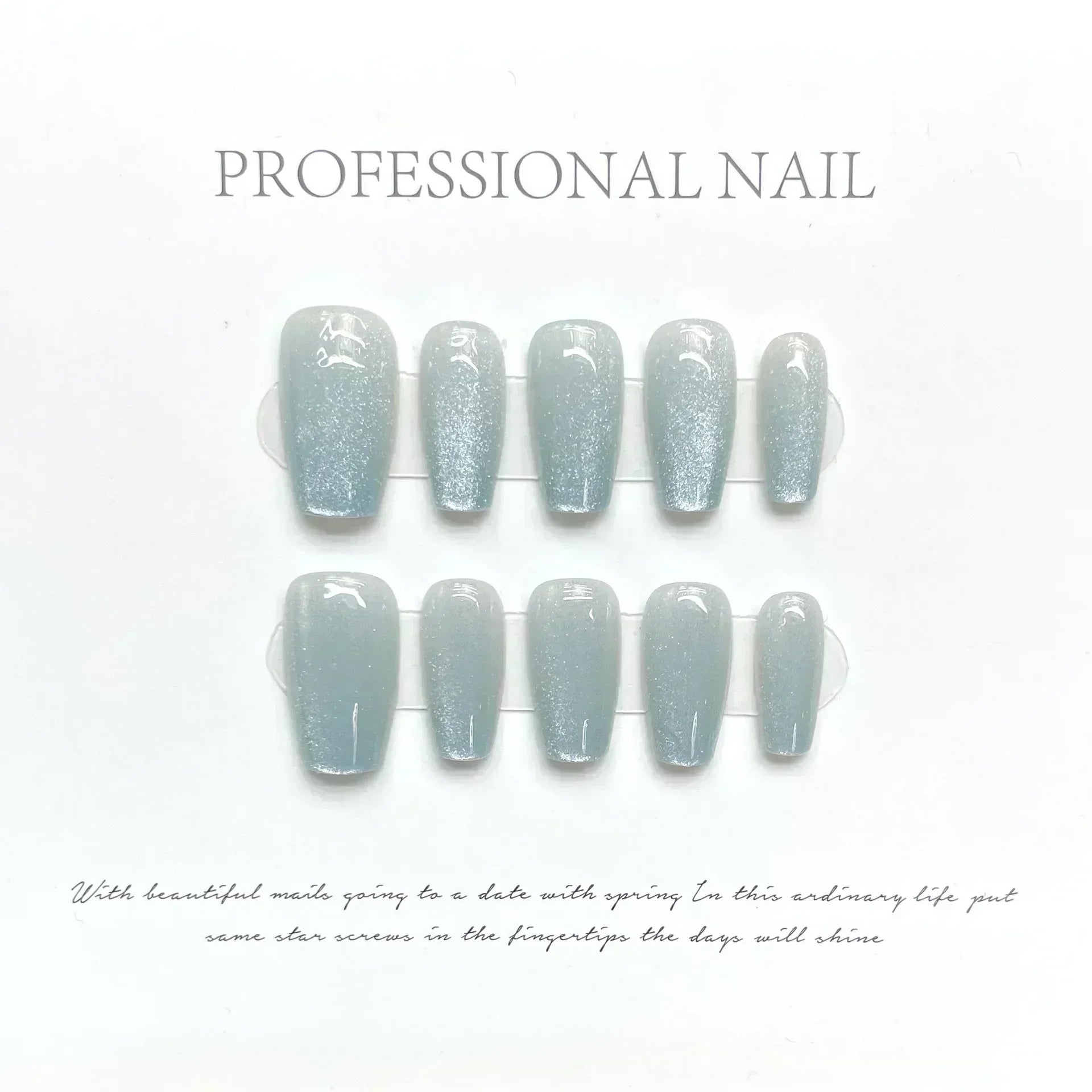 Hnewly 10Pcs Cat Eye Handmade Press On Nails with Gradient Design False Nails Full Cover French Ballerina Wearable Artificial Nail Tips
