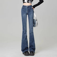 Hnewly Women Vintage High Street Bell Bottom Jeans Lady Sexy Slim Fit Denim Flare Pants Deep Blue Light Blue Black Blue Gray Trousers