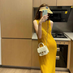 Hnewly  Yellow Strapless Long Dress Elegant Simple Style Beach Vacation Women's Dress Summer New Arrival Sleeveless H-Style Gown