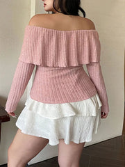 Hnewly  New Sexy Off-The-Shoulder Front Tie-Up Sweater Plus Size One-Shoulder Slim Fit Top Fashion AllMatch Autumn Women's Clothing Sale
