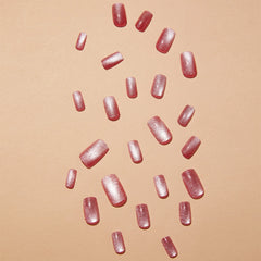 Hnewly 24pcs Pink Shiny Press-on Nails Cat Eye Glitter Artificial Nail Patch For Lady Women Manicure DIY Art Supplies with Jelly Glue