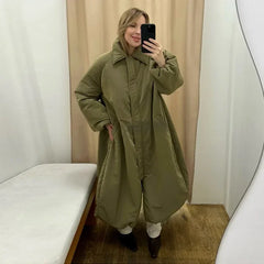 Hnewly  Retro Thicken Cotton Jackets Women Solid Full Sleeve Loose Long Coats Lady Autumn Winter Chic Female Warm Streetwear New