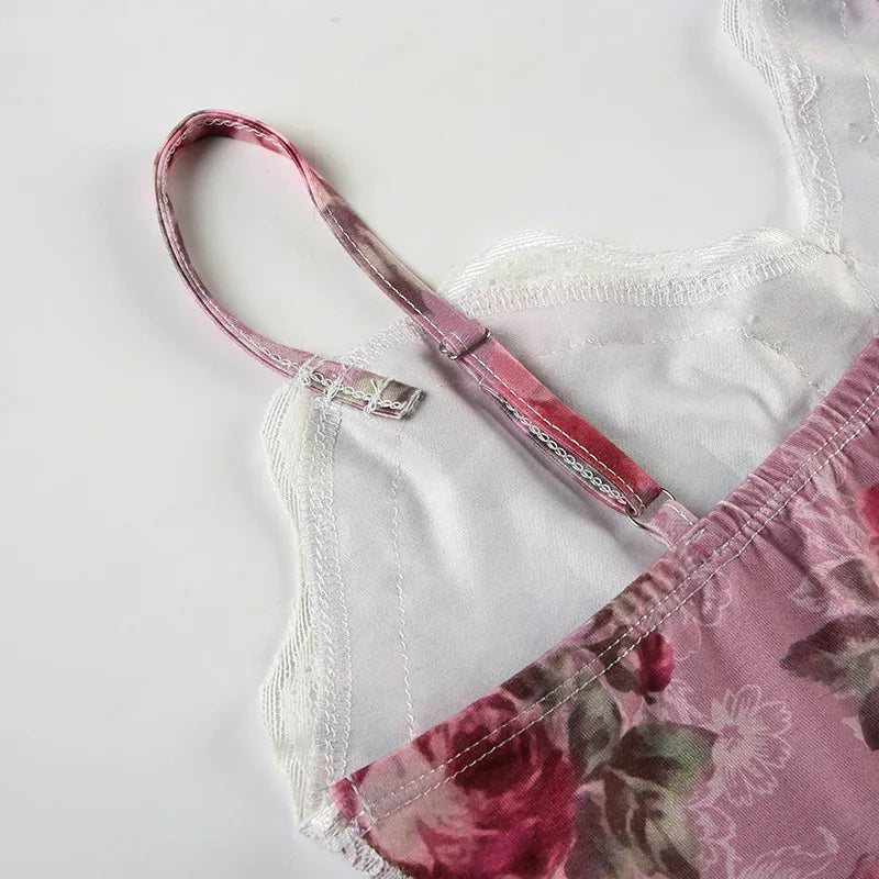 Hnewly y2k Tops Women Coquette Clothing Floral Print V Neck Spaghetti Strap Sleeveless Camisole Vest 2000s Clothes Streetwear