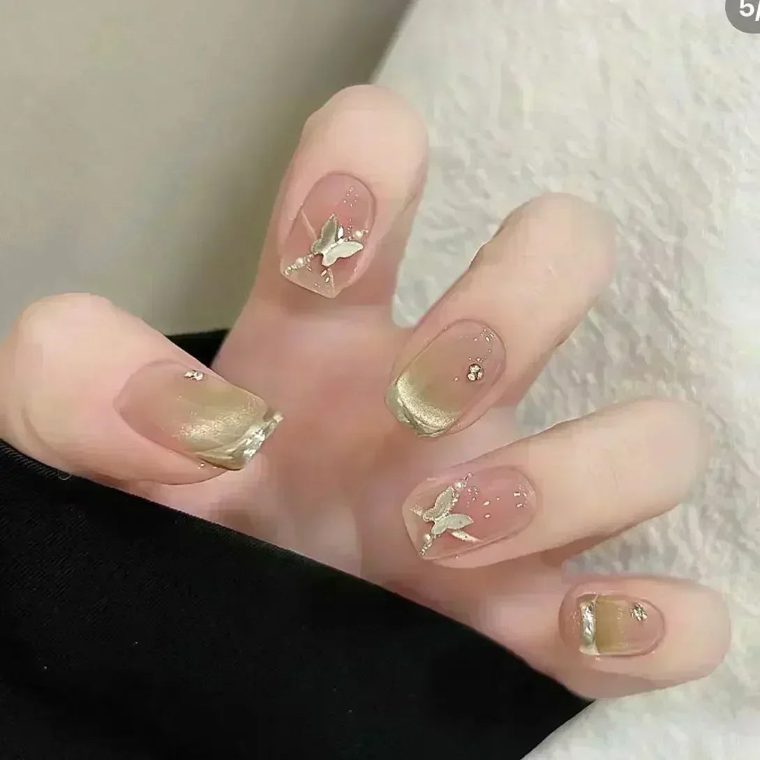 Hnewly 24pcs Detachable Short Press on Nails Y2k rhinestone False Nails with Glue Ballet Sweet Cool Girls Artificial False Nails Tips